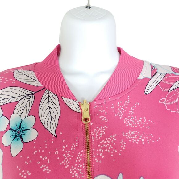 IMAN Global Chic Womens Reversible Jacket Medium Floral Pink Pockets Zipper QVC - Picture 4 of 9